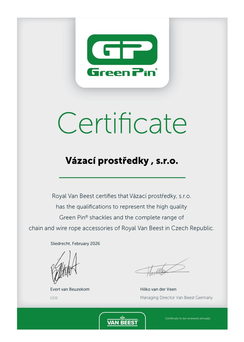 Certifikát certifikovaného partnera Green Pin (Royal Van Beest)